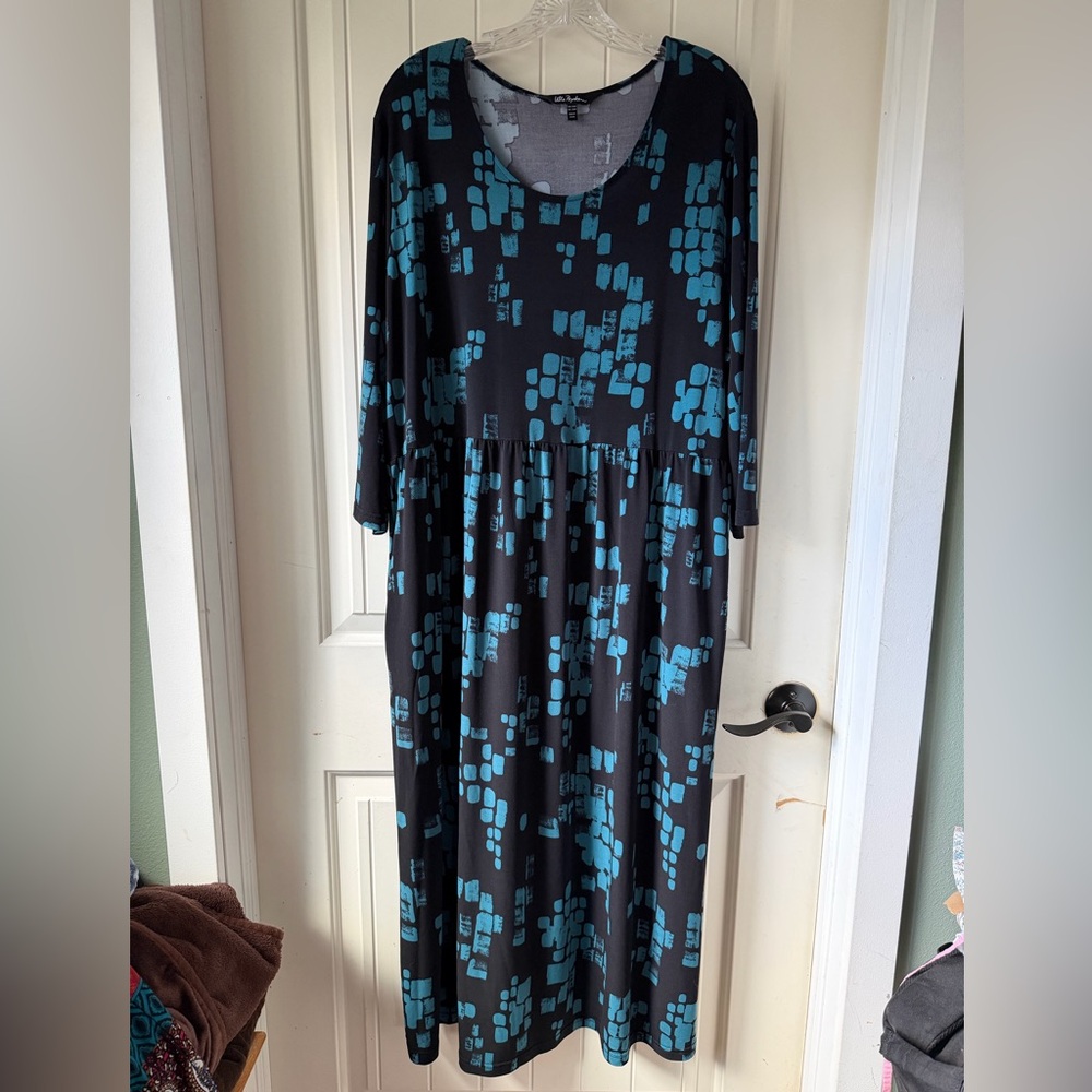 Ulla Popken 3/4 Sleeve Dress in Black and Teal Size 20/22